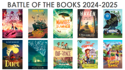 Battle of the Books 2024-2025, Controlled Burn by Erin Soderberg Downing The Curse on Spectacle Key by Chantel Acevedo Duet by Elise Broach Finally Seen by Kelly Yang Haven: A Small Cat's Big Adventure by Megan Wagner Lloyd Just Harriet by Elana K. Arnold Manatee Summer by Evan Griffith Out of Range by Heidi Lang A Rover's Story by Jasmine Warga Wildoak by C.C. Harrington 